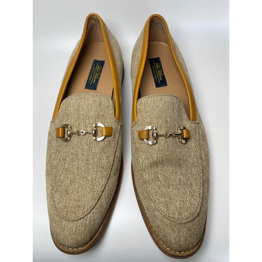 La Milano Mens Bit Loafers Beige Lenox Tan Leather Trim Memory Foam Size 13